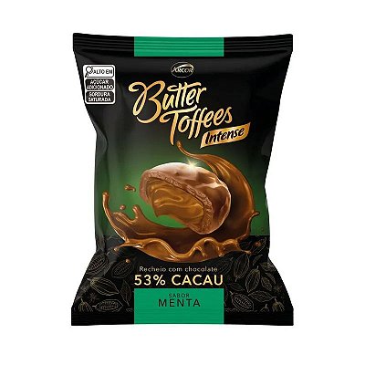 Bala Butter Toffees Arcor Intense Recheio Com Chocolate 53% Cacau Sabor Menta - 500g