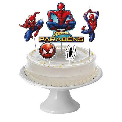 Decoração de Bolo Cenário Festa Homem Aranha - 5 Unidades (1 maior e 4 menores)