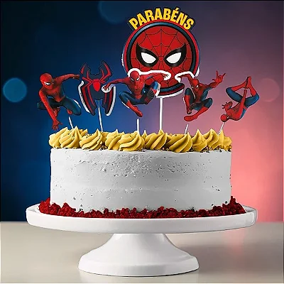 Decoração de Bolo Cenário Festa Homem Aranha - 6 Unidades (1 maior e 5 menores)
