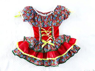 Vestido Caipira Ciganinha Infantil - Tamanho M - 3 a 5 anos (compr total: 56cm)
