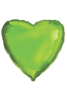 Balão Metalizado Coração Verde Limão - 20 Polegadas (50cm) - Flutua Gás Hélio