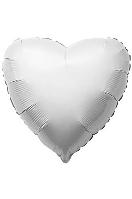 Balão Metalizado Coração Branco - 20 Polegadas (50cm) - Flutua Gás Hélio
