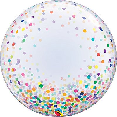 O Balão Bubble Confete Multicolor Decorado  22 Polegadas(56cm) - Flutua Gás Hélio