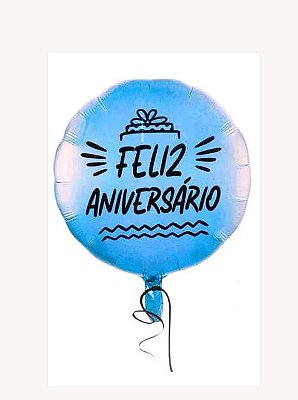 Balão Redondo Feliz Aniversário Azul - 18 Polegadas (45cm) - Flutua com Gás Hélio