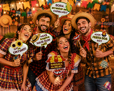 Plaquinhas Divertidas para Foto Arraiá Festa Junina - 24cm - 10 Unidades