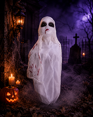 Boneca Fantasma com Véu Som e Luz – Branca – 40cm
