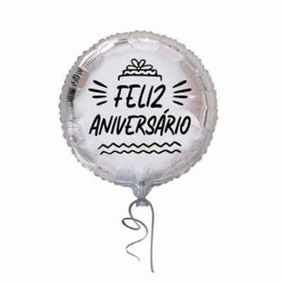 Balão Redondo Feliz Aniversário Prata - 18 Polegadas (45cm) - Flutua com Gás Hélio