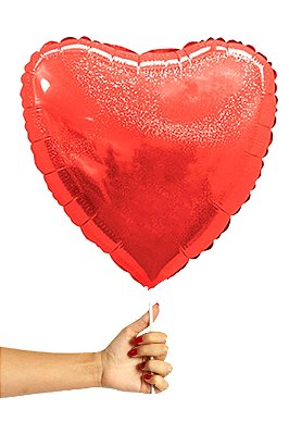 Balão Metalizado Coração Vermelho Linha Hologlitter - Tamanho do Balão 10 Polegadas (25cm) + Vareta de 19cm - 1 Unidade