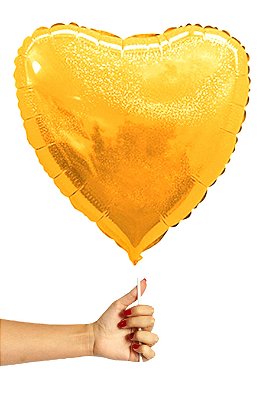 Balão Metalizado Coração Amarelo Linha Hologlitter - Tamanho do Balão 10 Polegadas (25cm) + Vareta de 19cm - 1 Unidade