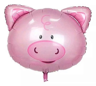 Balão Metalizado Fazendinha Porco - 43cm x 46cm - Flutua com Gás Hélio