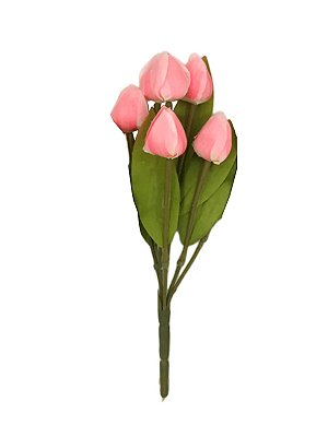 Buquê de Tulipa Artificial Rosa - 30cm - 5 Flores