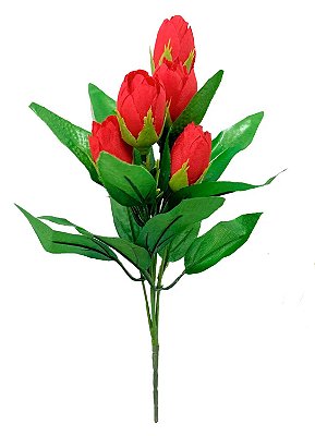 Buquê de Tulipa Artificial Vermelho - 30cm - 5 Flores