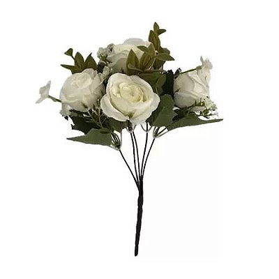 Buquê de Rosas - Branco de 30cm - 5 Flores