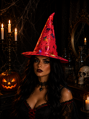 Chapéu de Bruxa Halloween Super Color Vermelho