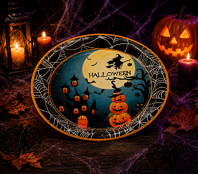 Prato de Papel Halloween Noite do Terror 18cm - 10 Unidades