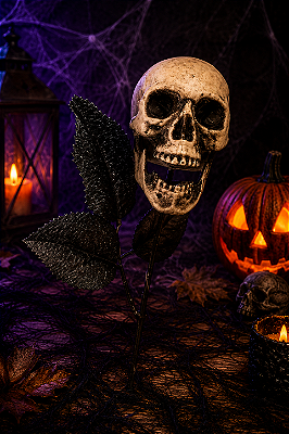 Rosa Negra com Caveira Halloween 41cm