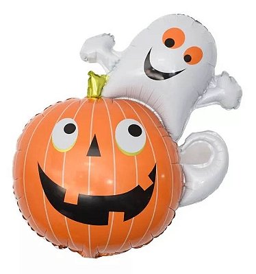 Balão Metalizado Fantasma com Abóbora Festa Halloween - 49cm x 26,5cm