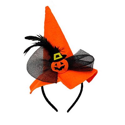 Tiara Tiara Bruxinha com Chapéu de Bruxa Halloween - 14cm x 26cm