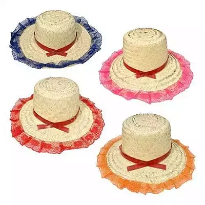 Chapéu de Palha com Renda Adulto - Cores das Faixas e Renda Sortidas - 1 Unidade