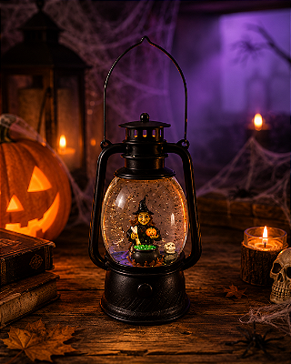 Lampião Luminoso Led Bruxa Fazendo Sopa - 25cm