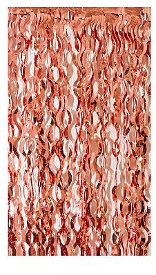 Cortina Decorativa Metalizada Espiral Ouro Rose - 2x1 Metros