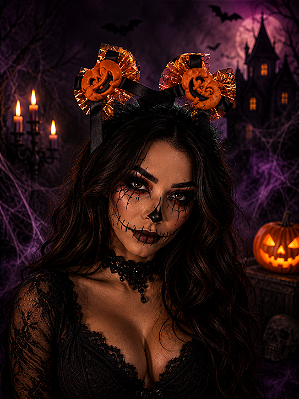 Tiara Halloween com Laço e Abóbora