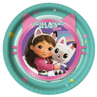 Prato de Papel Redondo Festa A Casa Mágica da Gabby 18cm - 8 Unidades