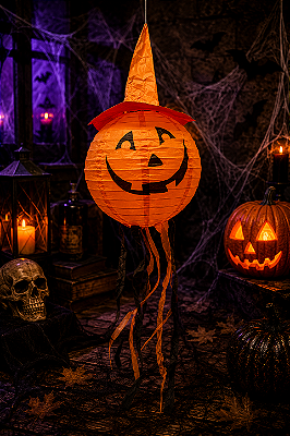Enfeite Balão Luminária com Chapéu Halloween 30cm