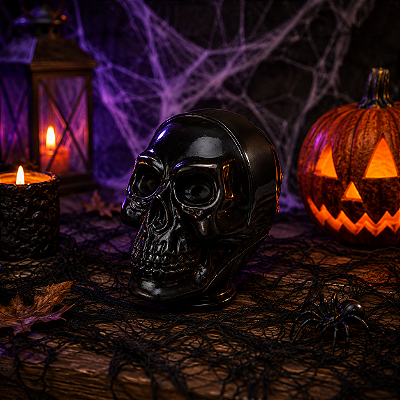 Enfeite Decorativo de Plástico Halloween 9cm - Mini Caveira Preta - 1 Unidade
