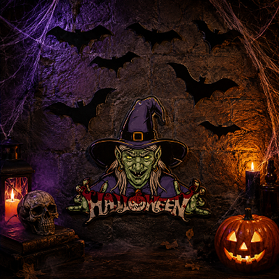 Enfeite Cartonado Decoração Pendurar Bruxa Festa Halloween / 1 Bruxa + 7 Morcegos + Barbante