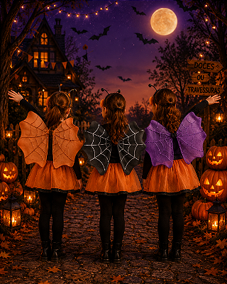 Asa Fada Infantil Halloween c/ Glitter e Teias - Modelos e Cores Sortidas - 1 Unidade