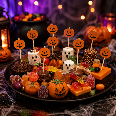 Palitos Decorativos de Madeira Halloween Abóbora 12cm - 12 Unidades