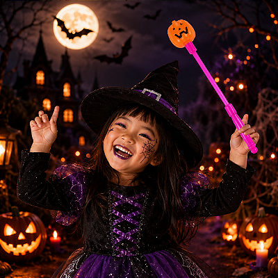 Bastão Abóbora Luminoso Piscando LED Halloween 33 cm - 1 Unidade