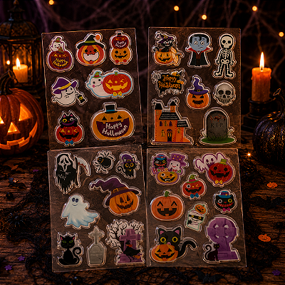 Adesivo Decorativo Gelatinoso Halloween - 1 Cartela de 6 a 8 Adesivos Sortidos