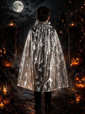Capa Infantil com Estampas de Halloween Prata 70cm