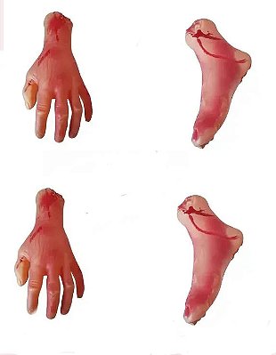 Kit 2 Pés e 2 Mãos Falsos de Plástico Rígido - 14CM