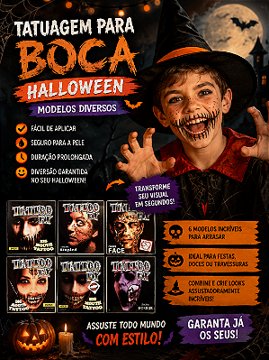 Tatuagem para Boca Halloween Modelos Diversos - 1 Cartela