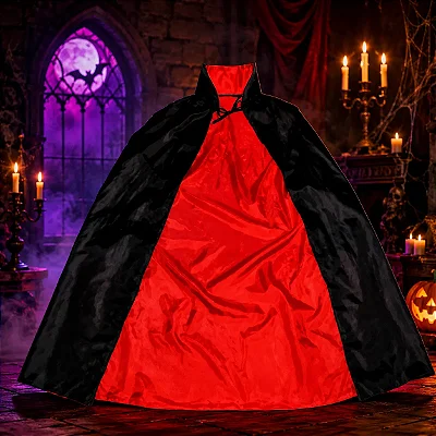 Capa Mago Vampiro Adulto 140cm Halloween - Modelo Dupla Face Vermelha e Preto