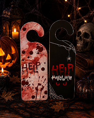 Tag para Maçaneta “HELP” Halloween – Toque Criativo e Assustador na Sua Decoração! - 1 Unidade