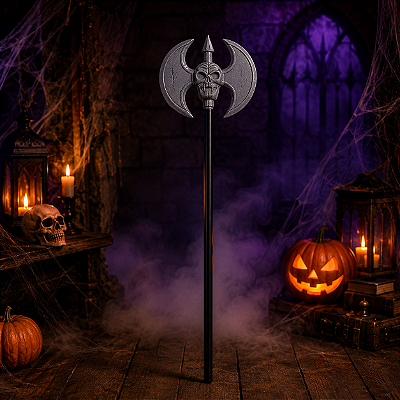 Adereço Halloween Machado Duplo Curto C/ Caveira 48cm