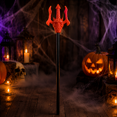 Adereço Halloween Tridente Curto C/ Caveira 48cm - 1 Unidade