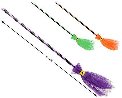 Vassoura de Bruxa Infantil Halloween 90cm - Cores Sortidas