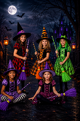 Vassoura de Bruxa Infantil Halloween 90cm - Cores Sortidas