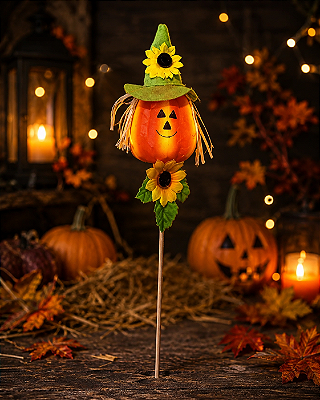 Palito Abóbora Decorativo Espantalho do Terror - 30x5cm