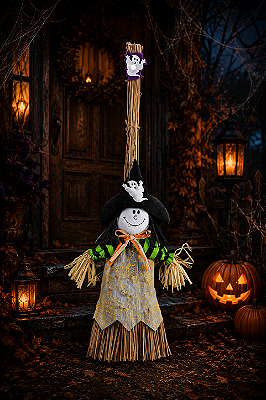 Vassoura de Bruxa com Decoração Halloween- Sortidos - 35cm