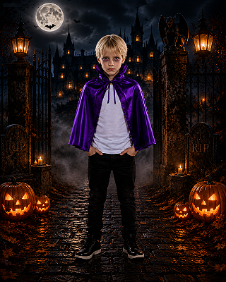 Capa Infantil Metalizada Roxo Halloween - 72cm