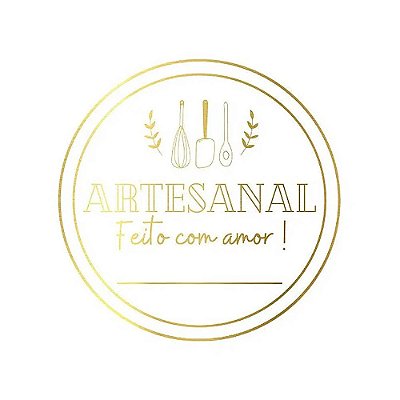 Adesivo "Artesanal Feito com Amor" - Hot Stamping - Dourado - 50 unidades - Stickr