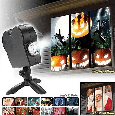 Projetor De Home Theater Mini Window Halloween/Natal bivolt - 6 Vídeos de Halloween/6 Vídeos de Natal