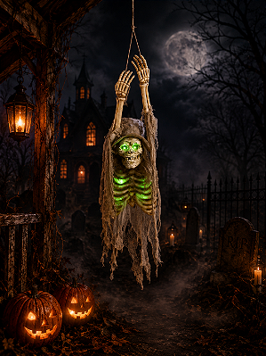 Caveira com Chapéu Don Halloween com Sensor, Luz e Som – 100cm