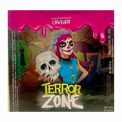 Chiclete Terror Zone Caveira em Formato de Olhos Framboesa  - 40 Unidades - 320g